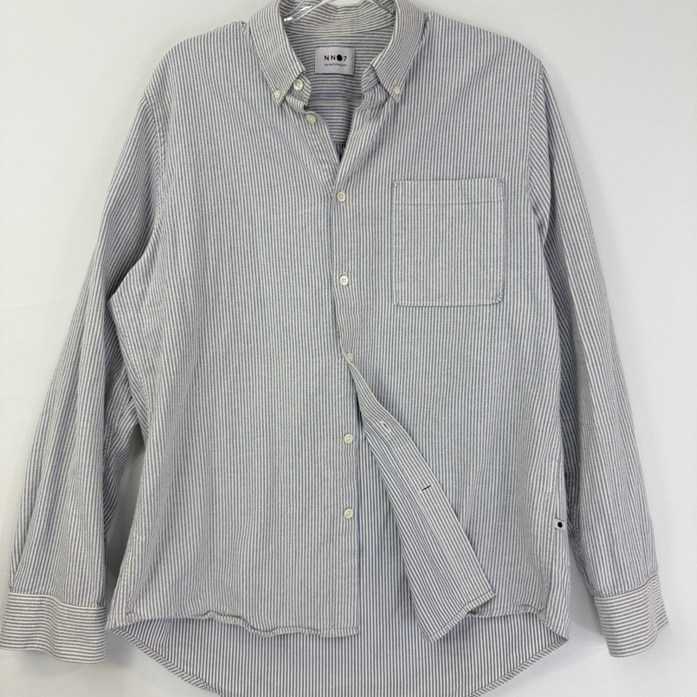 NN07 No Nationality Arne BD 5032 Shirt Mens XL Blue White Striped Cotton Button